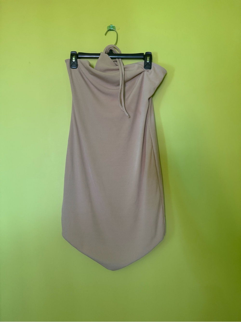 NWT Misguided Ribbed halter neck asymmetrical mini dress in sand